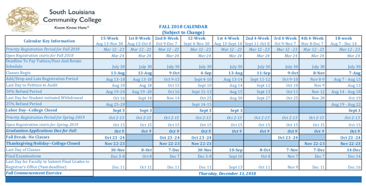Academic Calendar South Louisiana Community College Acalog ACMS Academic Calendar South Louisiana Community College Acalog ACMS